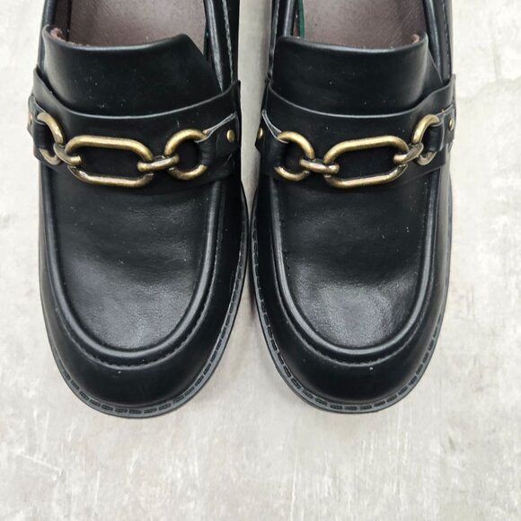 WM Platform Loafers 10 Black Faux Leather Y2K Retro Academia Preppy Chunky Shoes - Picture 3 of 12